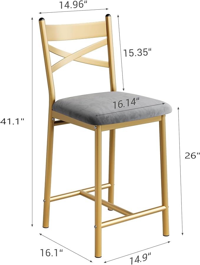 Garvee 26'' Bar Stools Set of 4, Counter Stools with Back & Thick Cushion
