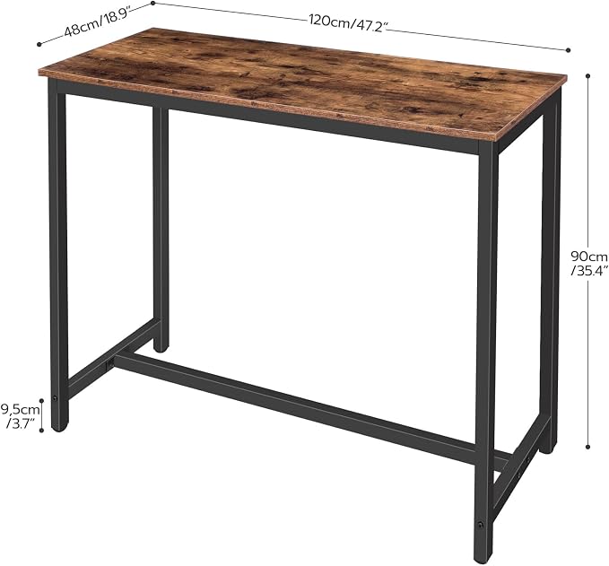 HOOBRO Bar Table, Rectangular Pub Table, 47.2" Counter Height Bar Table, Industrial Bar Height Table, Dining Table for Kitchen, Living Room, Easy to Assemble, Rustic Brown BF50BT01