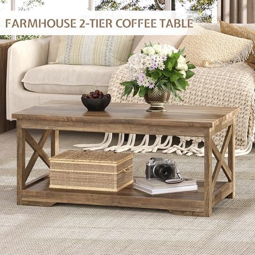 LUXOAK 3 Piece Living Room Table Set with Barn Door, Barnwood