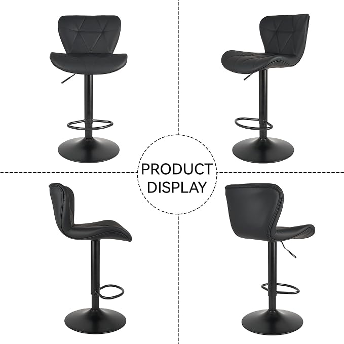 Nalupatio Modern Bar Stools Set of 4, Adjustable Faux Leather Upholstered Swivel Bar Stools, Counter Height Bar Chairs with Back for Kitchen Island, Black