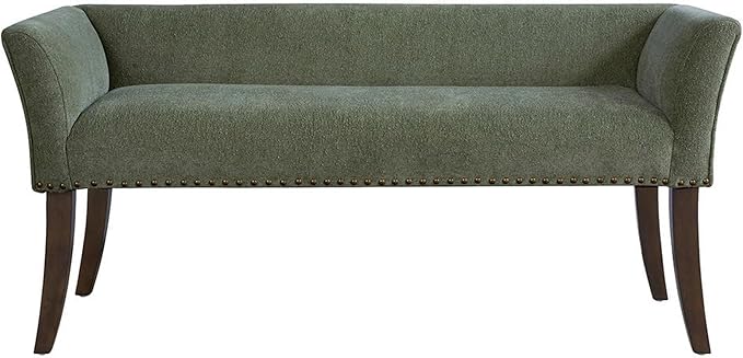 Madison Park Accent Bench, Plush Upholstered, Nailhead Trim, & Padded Seat Entryway Bench Small, End of Bed Bench with Back, 49.5" W x 19.25" D x 23" H, Green