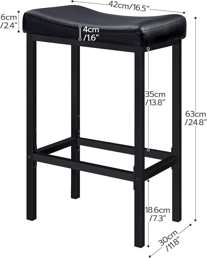 HOOBRO Bar Stools, Set of 2 Bar Chairs, Counter Height Stools, Saddle Barstools with Curved Surface, 24.8 Inches, 2.4" Thick Upholstery, for Kitchen, Dining Room, Cafe Black BB10BY01