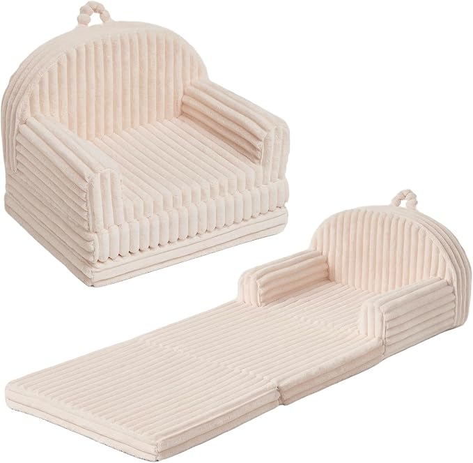Blissful Diary Foldable Kids Couch, 2-in-1 Kids Sofa Chair, Cream White