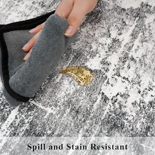 2x8 Washable Hallway Runner Rug: Abstract Stain Resistant Kitchen Rugs Farmhouse Ultra Soft Bathroom Bedroom Entryway Print Floor Mat Thin Non-Slip Indoor Carpet for Living Room Laudry(2x8,Black/Grey)