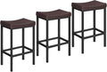 HOOBRO Bar Chairs, Set of 3 Counter Height Saddle Stools with Curved Surface, 24.8 Inches, 2.4" Thick Upholstery, for Kitchen and Dining Room, Brown and Black BC10BYP301