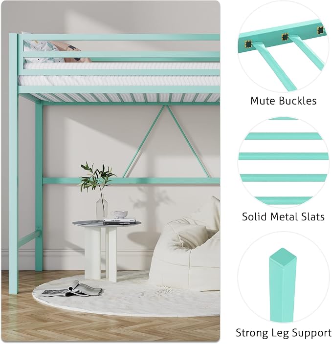 SHA CERLIN Loft Bed Twin Size with Ladder and Guardrail,Aqua Blue