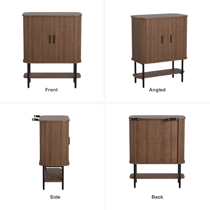 Coffee Bar Cabinet with Storage, Fluted Wine Cabinet with Sliding Doors