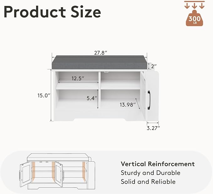 Farmhouse Shoe Storage Bench with 3-in-1 Entryway Storage & Padded Seat