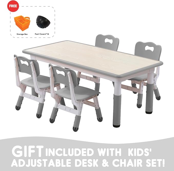 Kids Table and Chair Set for Toddlers - Adjustable Activity Center with Non-Slip Legs & Graffiti-Proof Surface Ages 3-12