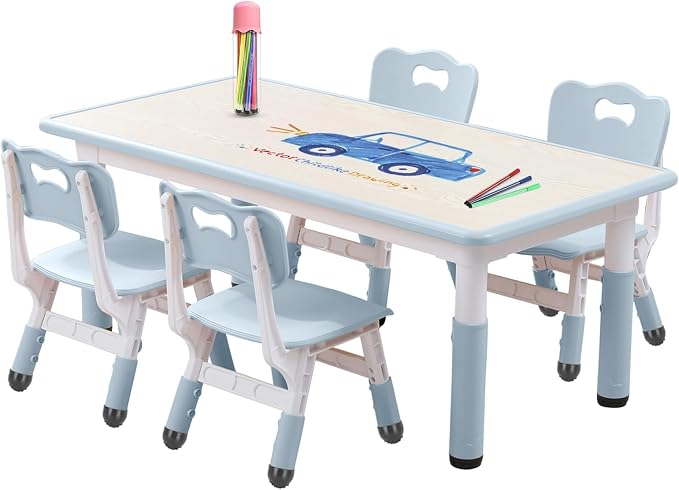 Kids Table and Chair Set for Toddlers - Adjustable Activity Center with Non-Slip Legs & Graffiti-Proof Surface Ages 3-12