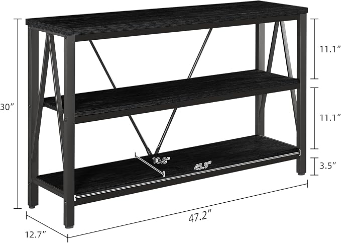 Entryway Console Table, 3 Tier Entry Table with Open Shelves, Black, 47 IN