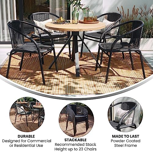 Flash Furniture Lila Modern Rattan Indoor/Outdoor Stackable Dining Chairs, Stacking Rattan Bistro Chairs for Patio or Restaurant, Set of 4, Gray