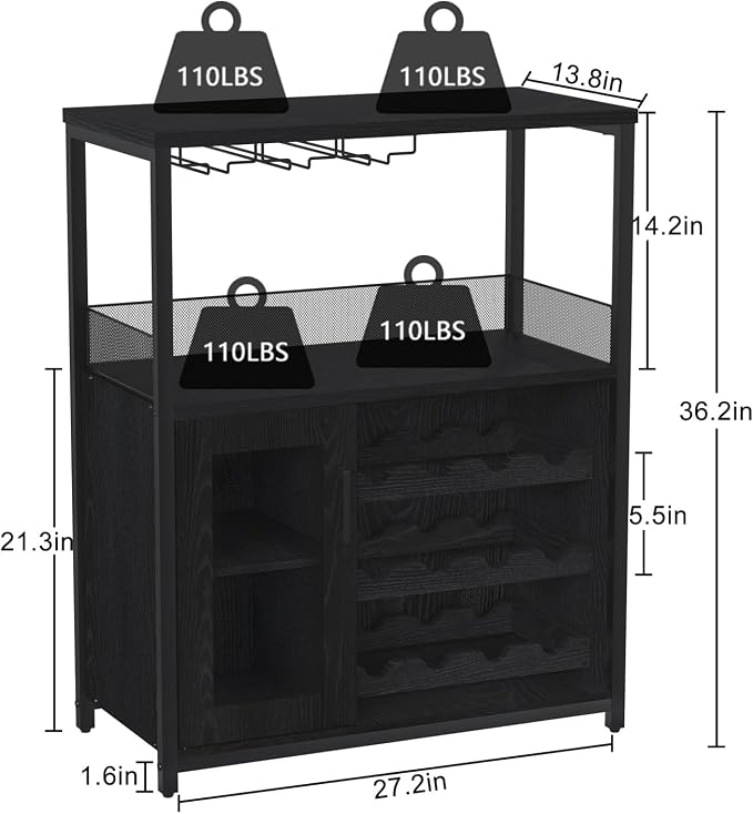 GAOMON Coffee Wine Bar Cabinet with Storage and Detachable Rack