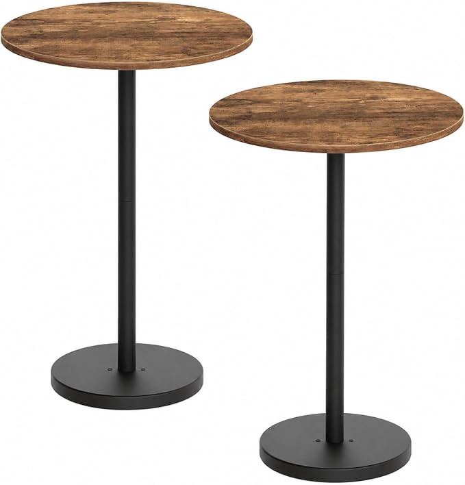 YATINEY Bar Table, Round Bar Table Set of 2, Counter Height Table, Pub Cocktail Table, Metal Frame, for Bistro, Dining Room, Living Room, Terrace, Rustic Brown and Black BT05L2BRY1