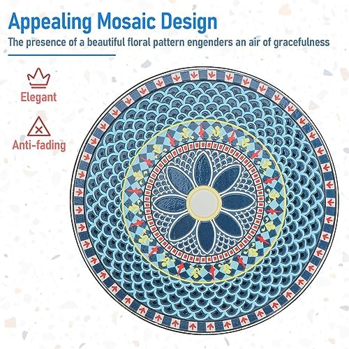 GIANTEX 24 Inch Patio Bistro Table, Mosaic Round Table w/Ceramic Tile Tabletop, Heavy-Duty Metal Structure, Outdoor Dining Table for Backyard, Garden, Porch (Multicolor (Floral Pattern))