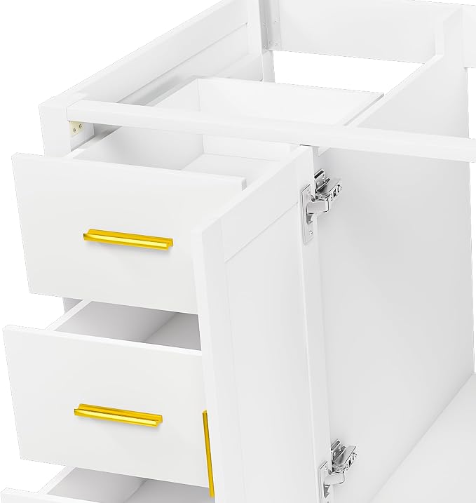 Montary 48" Modern Bathroom Vanity Base Cabinet, Solid Wood Construction | Soft-Close Double Doors & 9 Full-Extension Drawers(Basin & Top Not Included),White