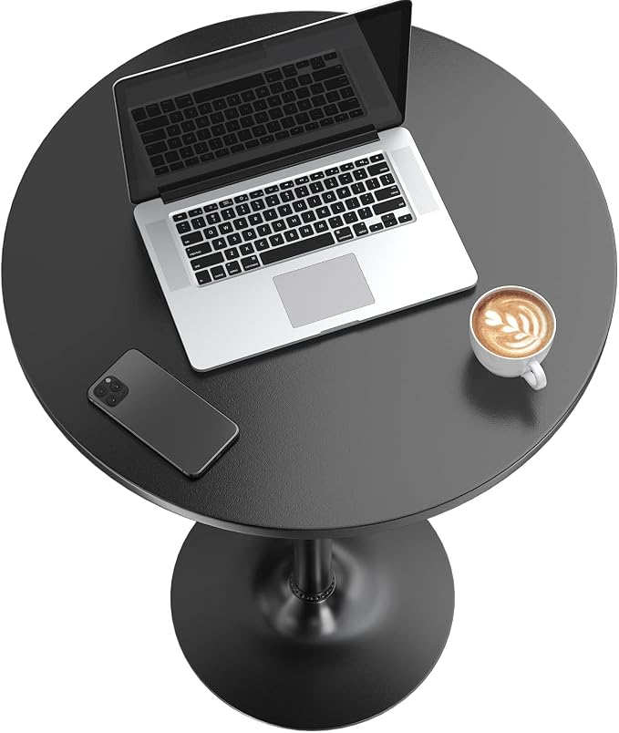 Furmax Bistro Pub Table Round Bar Height Cocktail Table for Home Bar, Round Bar Tables for Party, Dining Room, Living Room and Wedding, Metal Base MDF Top, 40.6 Inch Height (1, Dark Black-1)
