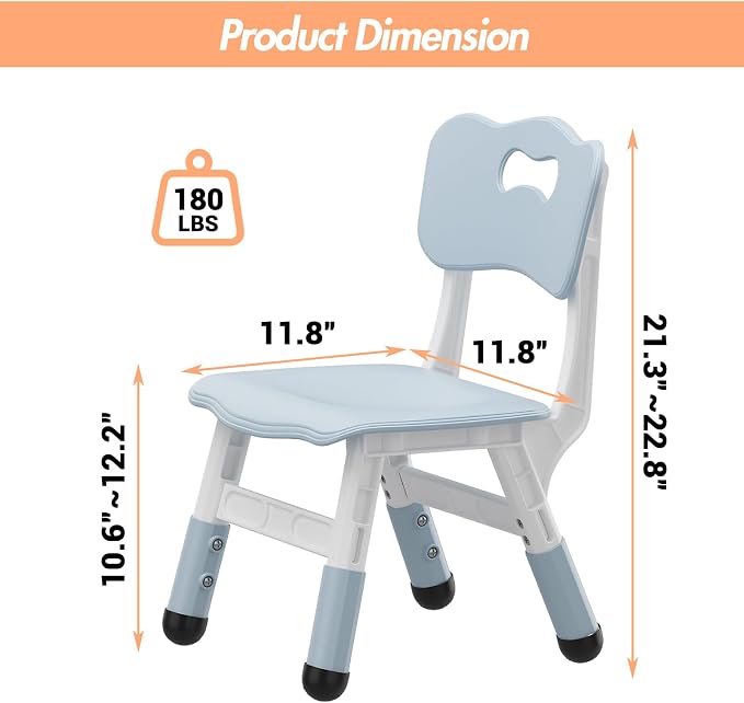 2-Pack Adjustable Kids Chairs, 3-Level Height Plastic Toddler Chair with Non-Slip Base & Stackable Design, for Home School Classroom Daycare Indoor Outdoor Use, Ages 2-8, Grey