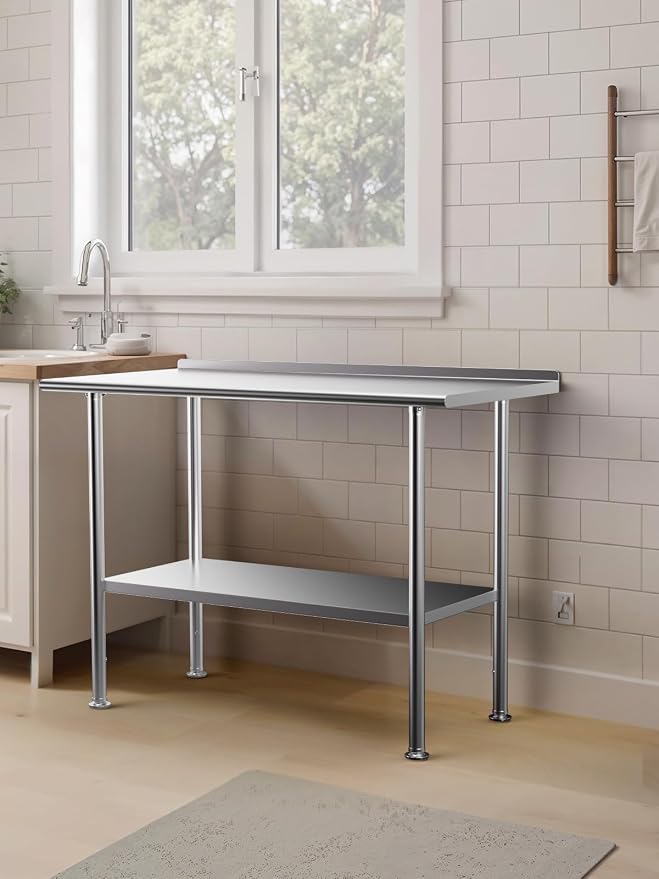 Atelicf NSF Stainless Steel Prep Table 24X48 inch with Backsplash