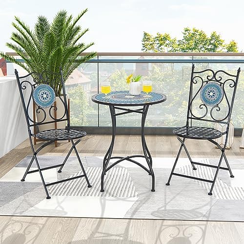GIANTEX 24 Inch Patio Bistro Table, Mosaic Round Table w/Ceramic Tile Tabletop, Heavy-Duty Metal Structure, Outdoor Dining Table for Backyard, Garden, Porch (Multicolor (Floral Pattern))