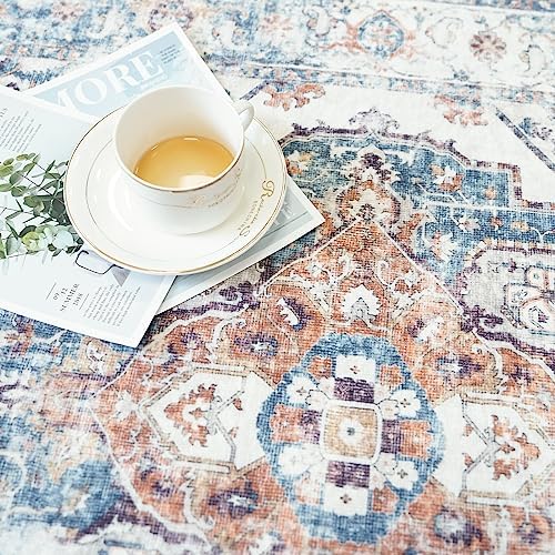 Hallway Washable Runner Rug - 2'6x12 Kitchen Rugs Entryway Rug Runner Vintage Soft Floor Mat Non Slip Indoor Farmhouse Carpet for Bathroom Living Room Bedroom (2'6''x12', Brick)