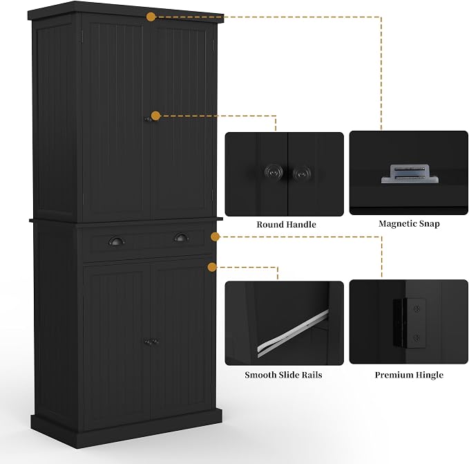 ARTPOWER 72" Tall Kitchen Pantry Storage Cabinet with Drawer and Adjustable Shelves, Pantry Cabinet for Kitchen, Bathroom or Hallway, Black