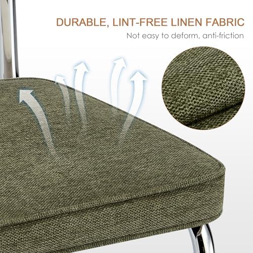 Zesthouse Natural Rattan Dining Chairs Set of 4, Mid Century Modern Dining Chairs with Solid Wood Back & Chrome Base, for Kitchen Living Room, Breuer Design Inspired, Upholstered Linen Fabric, Green