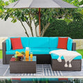 Shintenchi 5 Pieces Patio Furniture Sets Outdoor All-Weather Sectional Patio Sofa Set PE Rattan Wicker Patio Conversation Set with Glass Table&Ottoman Cushion, Blue