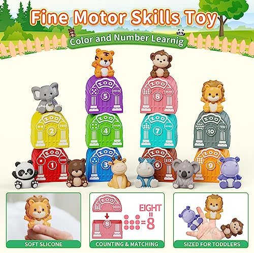 Learning Toy for Toddlers 1 2 3 Year Old, Montessori Educational Counting, Matching & Sorting Sensory Toys, 10 Safari Animals & 10 Zoos, Birthday Easter Gift for Baby Boy Girl Age 12-18 Months