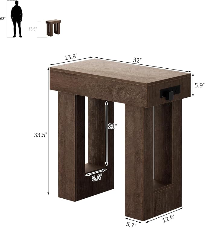Unikito 32" Entry Table with Sensor Light and Power Outlets, Rustic Oak