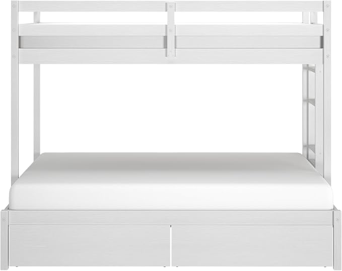 Grain & Grove Bear Twin Over Full Bunk Bed with Trundle Bed, Sturdy Bunk Bed Frame for Kids, Plywood Bunk with Ladder, Guardrail, and Slats, No Box Spring Required, Brushed White