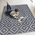 SAND MINE Waterproof Outdoor Rug 4x6 ft, Reversible Mats, Modern Area Rug, Large Floor Mat and Rug for Outdoors, RV, Patio, Backyard, Deck, Picnic, Beach, Trailer, Camping, Black & Grey Lattice