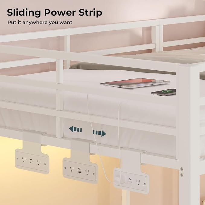 ADORNEVE Triple Bunk Bed Twin Over Twin with Storage Staircase, White
