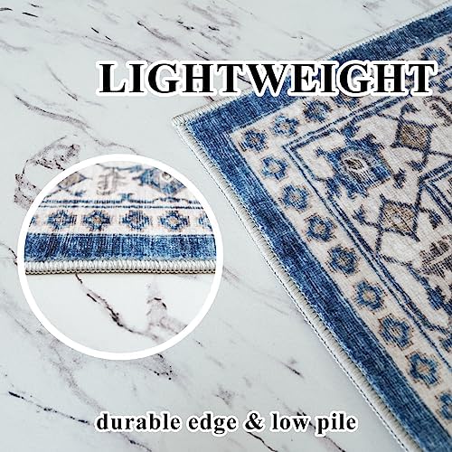 Hallway Washable Runner Rug - 2'6x12 Kitchen Rugs Entryway Rug Runner Vintage Soft Floor Mat Non Slip Indoor Farmhouse Carpet for Bathroom Living Room Bedroom (2'6''x12', Blue)