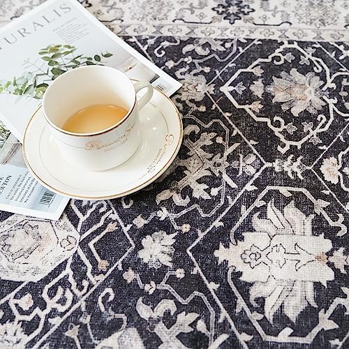 Hallway Washable Runner Rug - 2'6x14 Kitchen Rugs Entryway Rug Runner Vintage Soft Floor Mat Non Slip Indoor Farmhouse Carpet for Bathroom Living Room Bedroom (2'6''x14', Black)