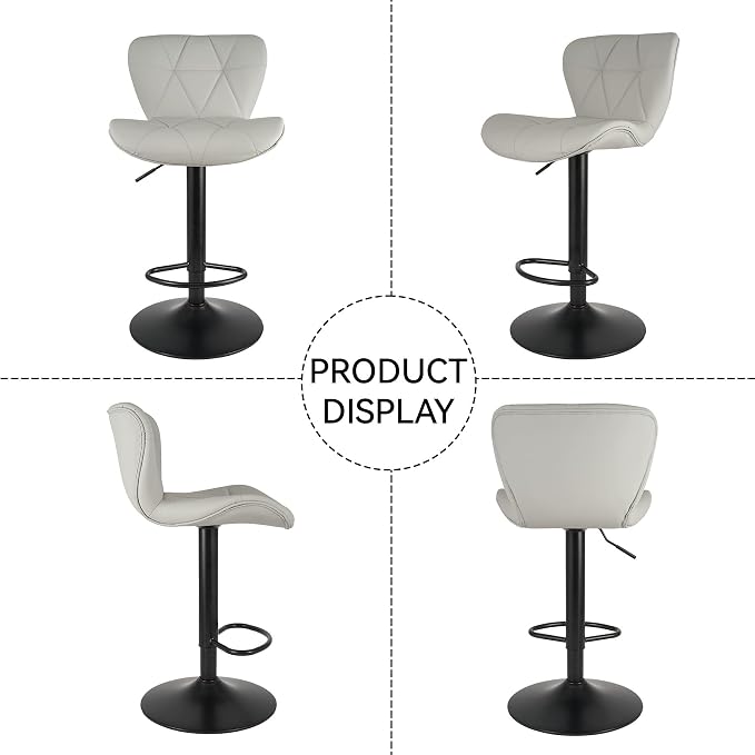 Nalupatio Modern Bar Stools Set of 4, Adjustable Faux Leather Upholstered Swivel Bar Stools, Counter Height Bar Chairs with Back for Kitchen Island, Light Grey