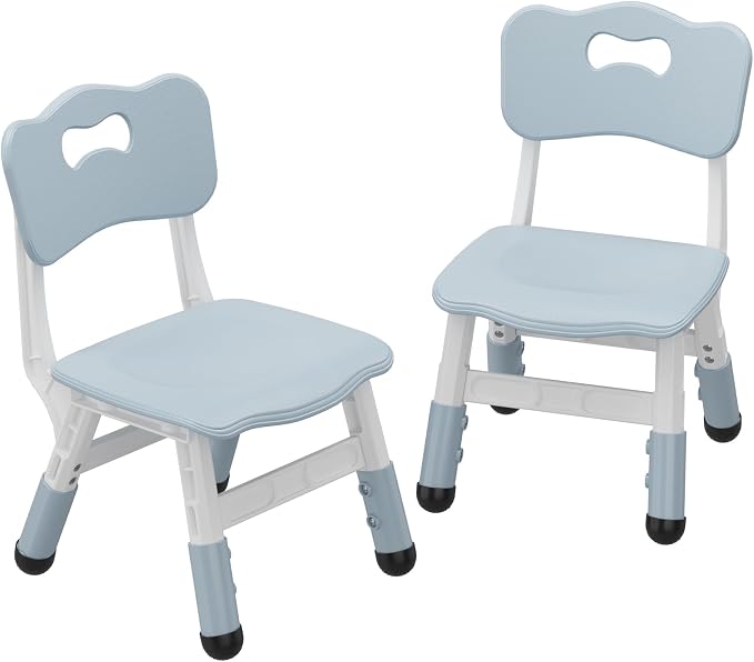 2-Pack Adjustable Kids Chairs, 3-Level Height Plastic Toddler Chair with Non-Slip Base & Stackable Design, for Home School Classroom Daycare Indoor Outdoor Use, Ages 2-8, Grey