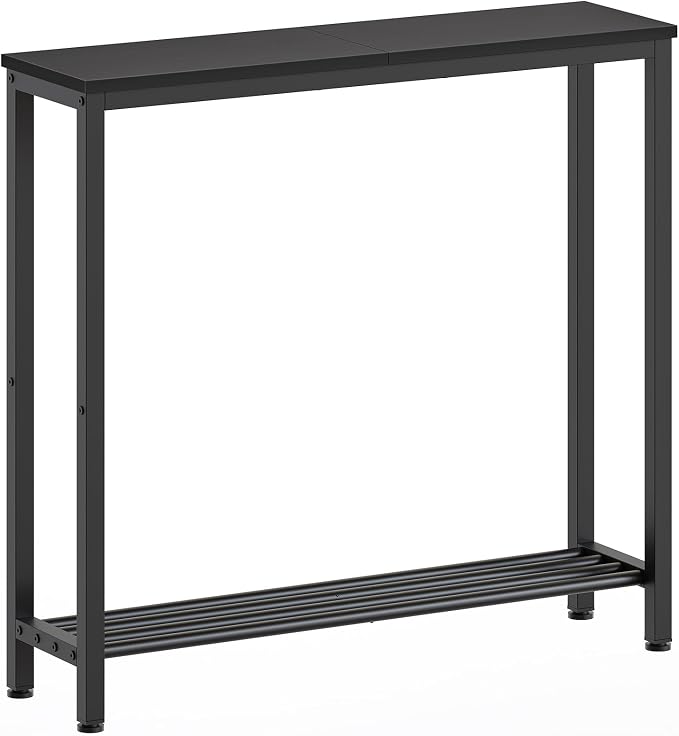 YATINEY Narrow Console Table, 2-Tier Small Sofa Table, 29.5" Thin Entryway Behind Couch Table with Shelves, Industrial Hallway Table, for Living Room, Foyer, Black CT03BB