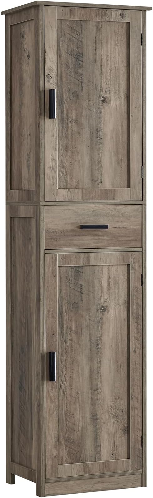 usikey 67'' Tall Storage Cabinet, Narrow Bathroom Floor Storage Cabinet with 4 Shelves & 2 Doors, for Bathroom, Living Room, Rustic Gray