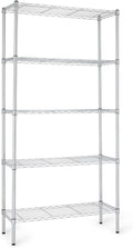 Amazon Basics 5-Shelf Adjustable Heavy Duty Steel Wire Rack, Space Saving Storage Shelving Organizer for Kitchen, Garage, No-Tool Assembly, 350 lbs Weight Capacity, 36" x 14" x 72", Chrome