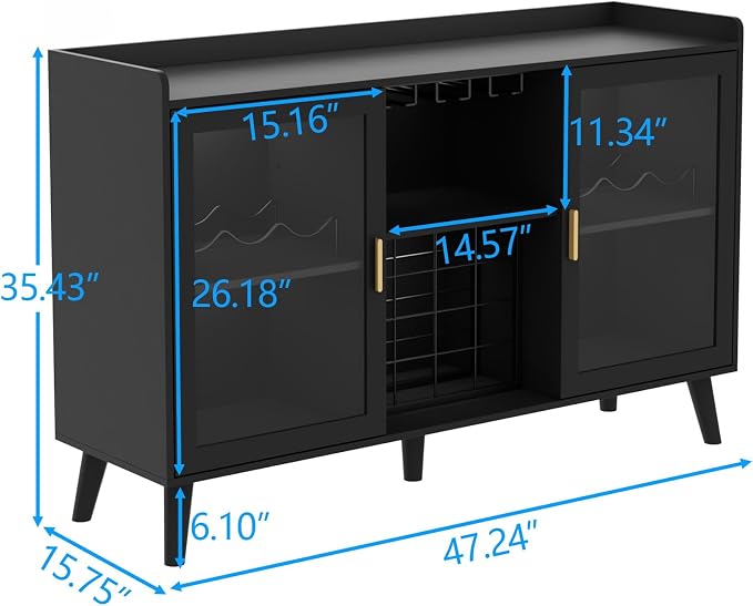 Wine Bar Cabinet with LED Light, Home Coffee Cabinet w/ Wine & Glass Holder