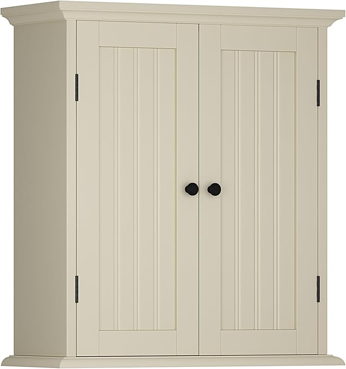 ChooChoo Bathroom Wall Cabinet, Over The Toilet Space Saver Storage Cabinet, Medicine Cabinet with 2 Door and Adjustable Shelves, Cupboard, Cream Yellow