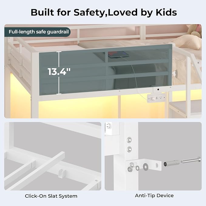 ADORNEVE Triple Bunk Bed Twin Over Twin with Storage Staircase, White