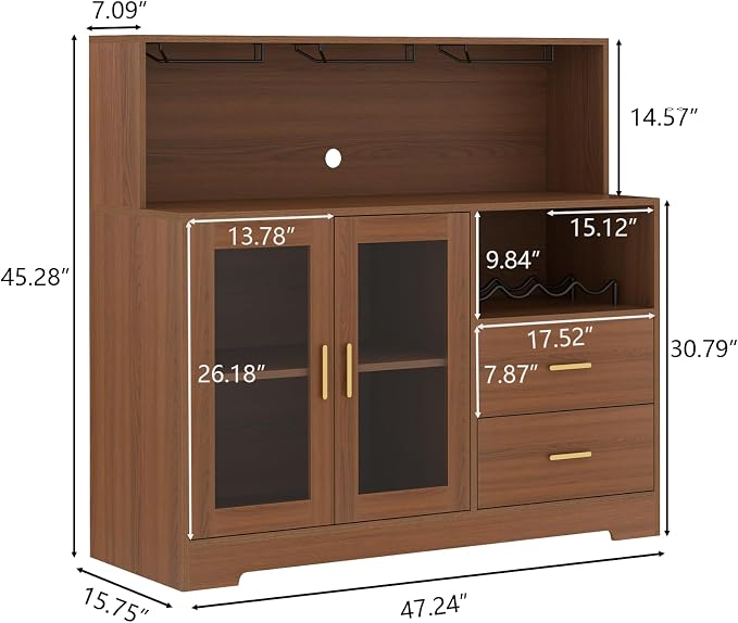 Bar Cabinet for Home with LED Light,Coffee Bar Cabinet w/ Wine & Glass Rack