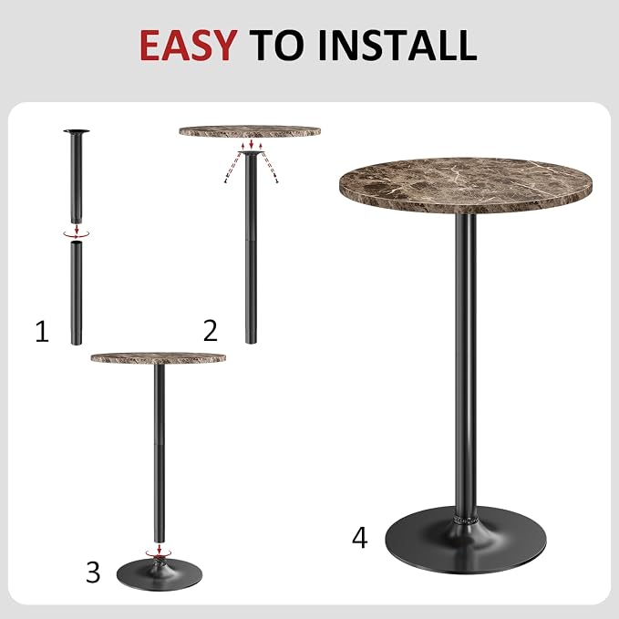 Furmax Bistro Pub Table Round Bar Height Cocktail Table for Home Bar, Round Bar Tables for Party, Dining Room, Living Room and Wedding, Metal Base MDF Top, 40.6 Inch Height (1, Faux Marble)