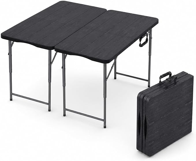2 PACK of 4 Feet Foldable Table Adjustable Height with Built in Handle, Steel Legs | 4FT Heavy Duty Portable | Perfect for Party Dining Wedding Events Picnic Indoor Outdoor Camping Folding - 4 Foot