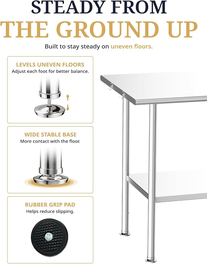 Atelicf NSF Stainless Steel Prep Table 30X72 inch, Rounded Flat Top