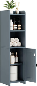 Lomojo Small Bathroom Storage Cabinet Corner, 7.87" Dx7.87 W x31.5 H (Gray) | Freestanding Narrow Toilet Paper Holder, Organizers for Bathroom Small Spaces Floor Cabinet with Adjustable Shelves and Door