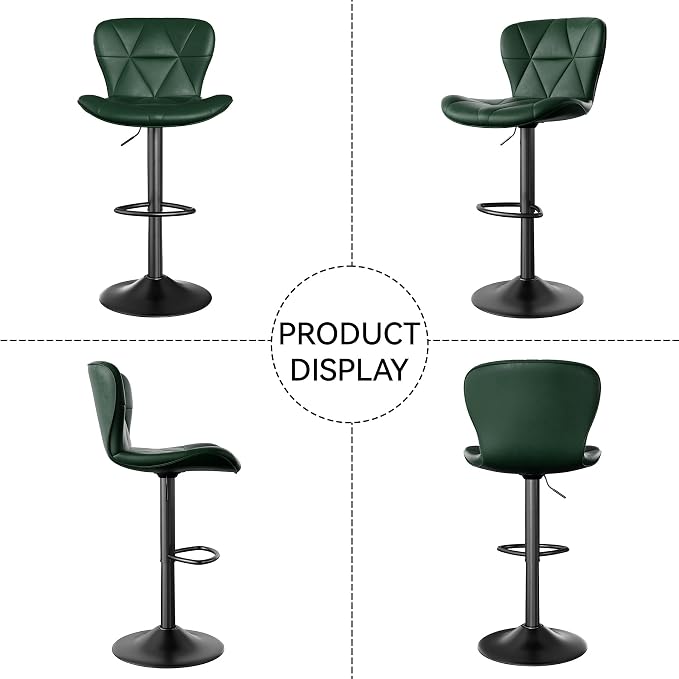 Nalupatio Modern Bar Stools Set of 3, Adjustable Faux Leather Upholstered Swivel Bar Stools, Counter Height Bar Chairs with Back for Kitchen Island, Green
