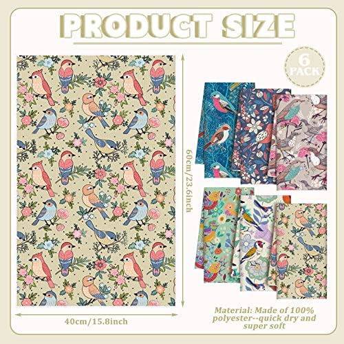 Redbaker 6 Pcs Bird Kitchen Towels Retro Floral Absorbent Dishcloth Set